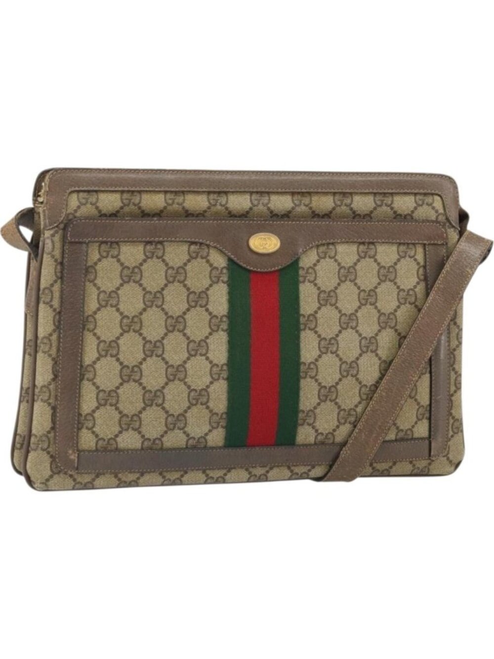 GUCCI GG Supreme Web Sherry Line Bag PVC Beige Gold 02 14 013
